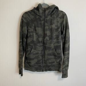 Lululemon Women's Jacket Fleece Scuba Green Camo Full Zip Size 8